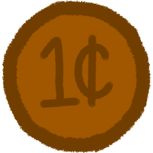 a copper colored circle with a darker outline and a 1 and ¢ cent sign in the middle